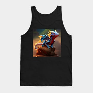 Baby Blue Scaled Dragon on a Rock Tank Top